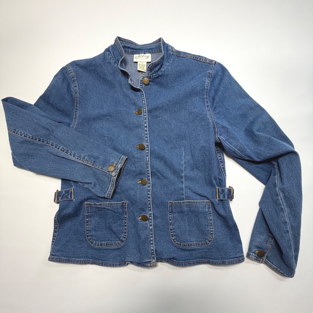 Orvis Denim Jacket Womens Small Cotton Stretch Blue Button Front
